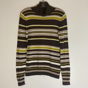 Joseph A Sweater Womens Small Brown Green Stripe Turtleneck Office Casual Comfy
